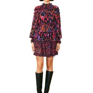 NWT Farm Rio Black Iridescent Leopards Ruffle Mini Dress Size XS